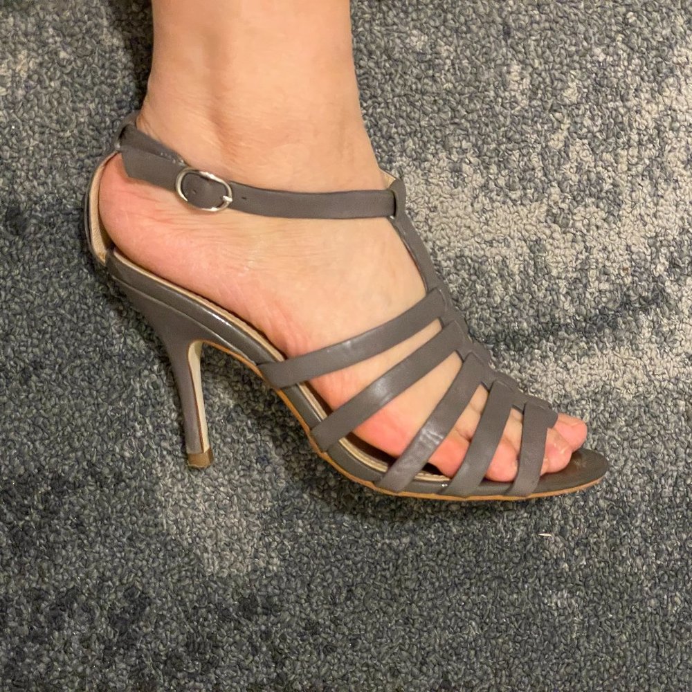 STACCATO Grey Genuine Leather High Heel Sandals with Straps, 6.5